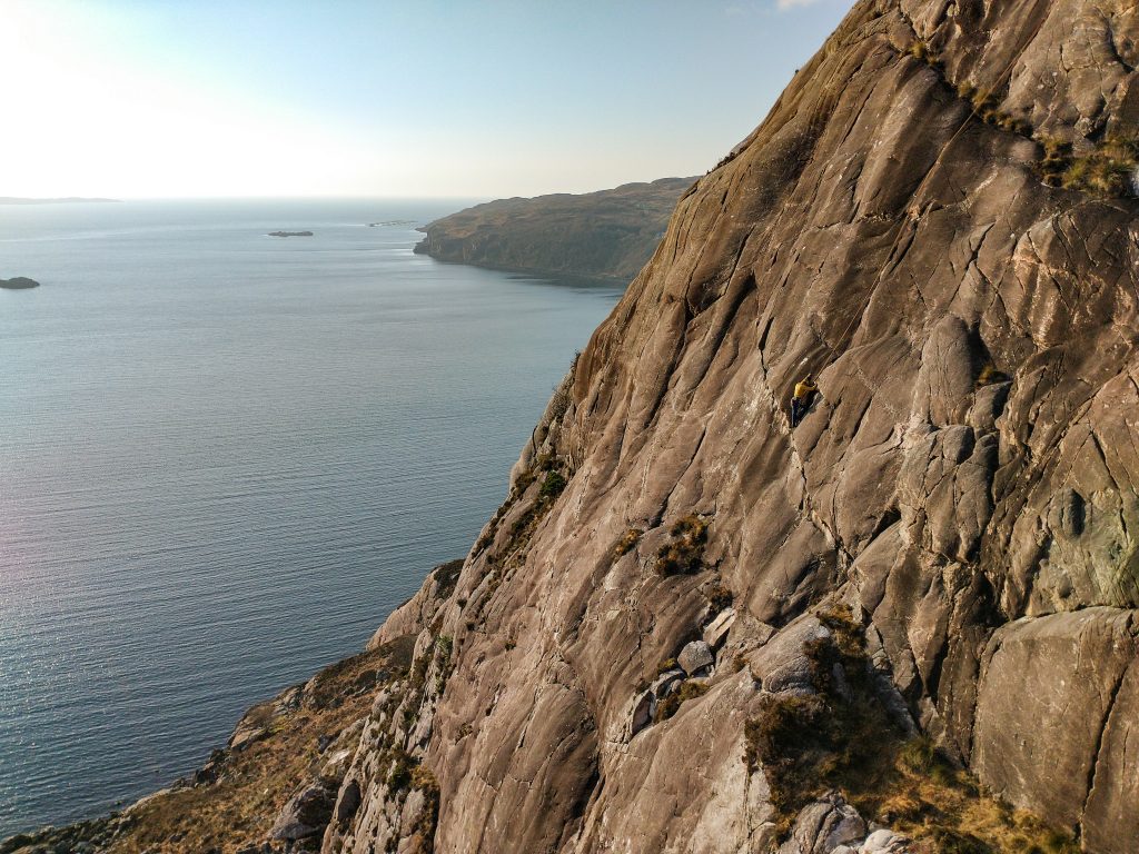 Multi-pitch rock climbing at Diabaig