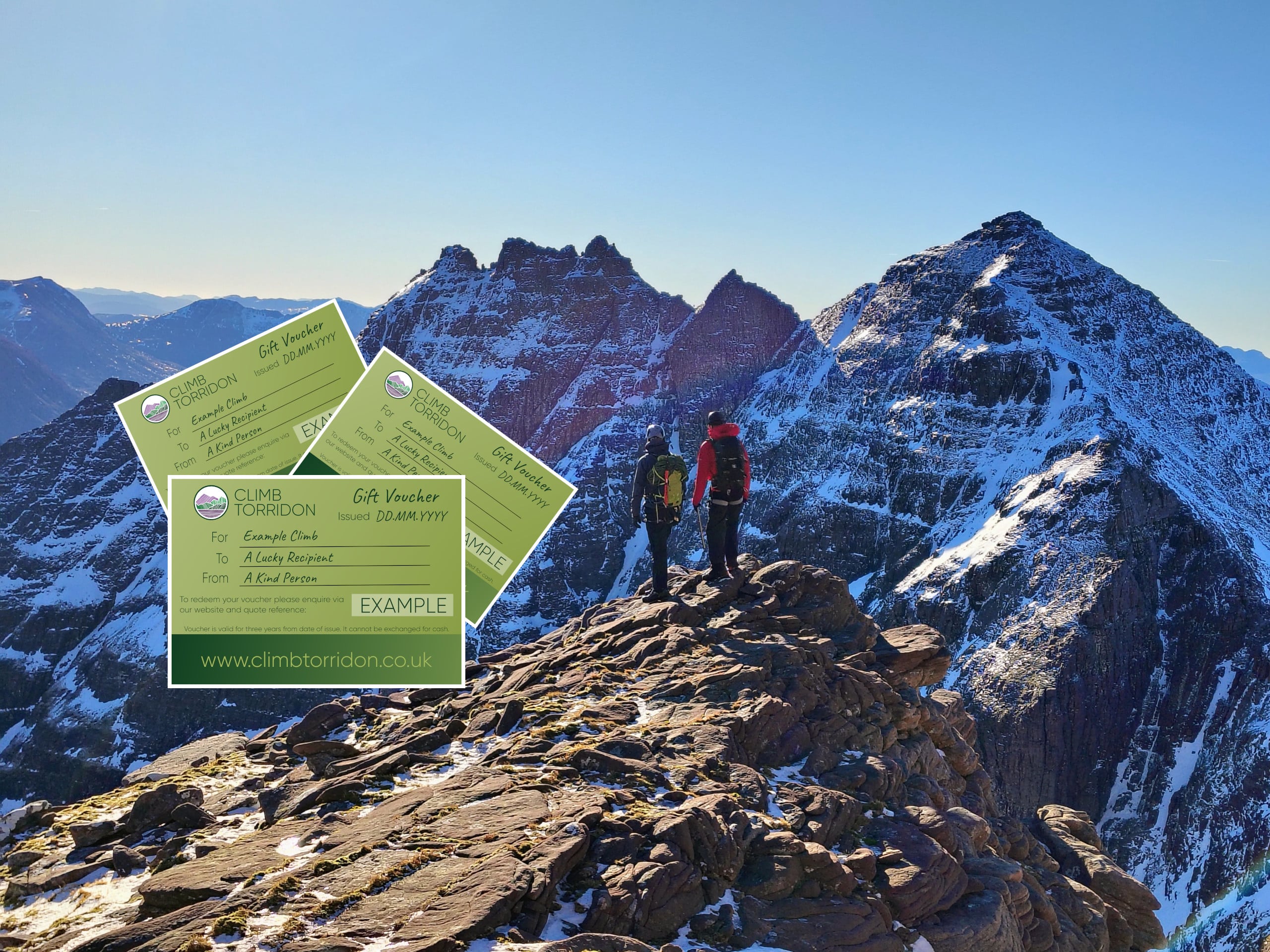 An image of the gift cards and the Adventure on An Teallach