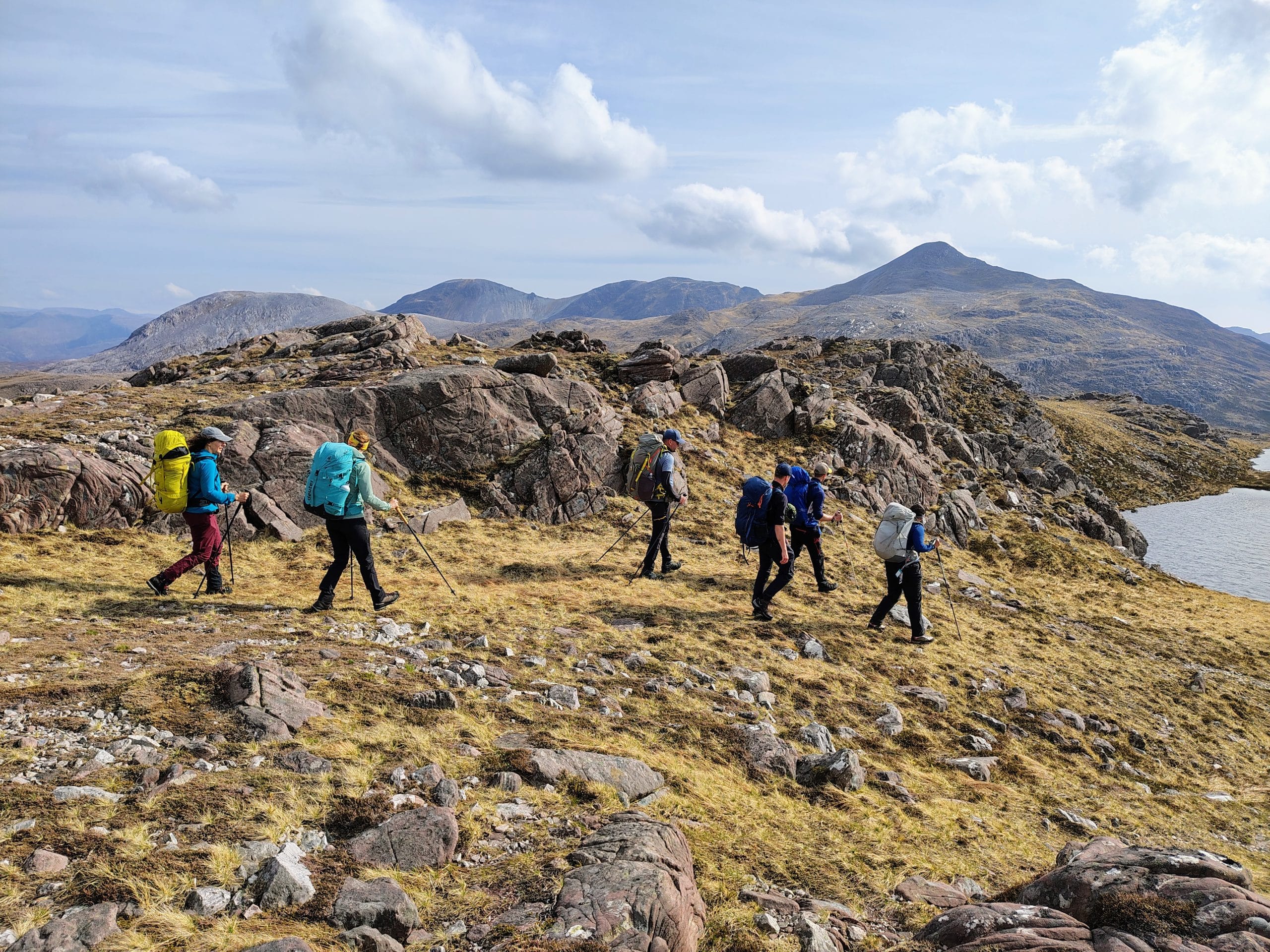 Group walking on their Mountain Leader Assessment Exped.