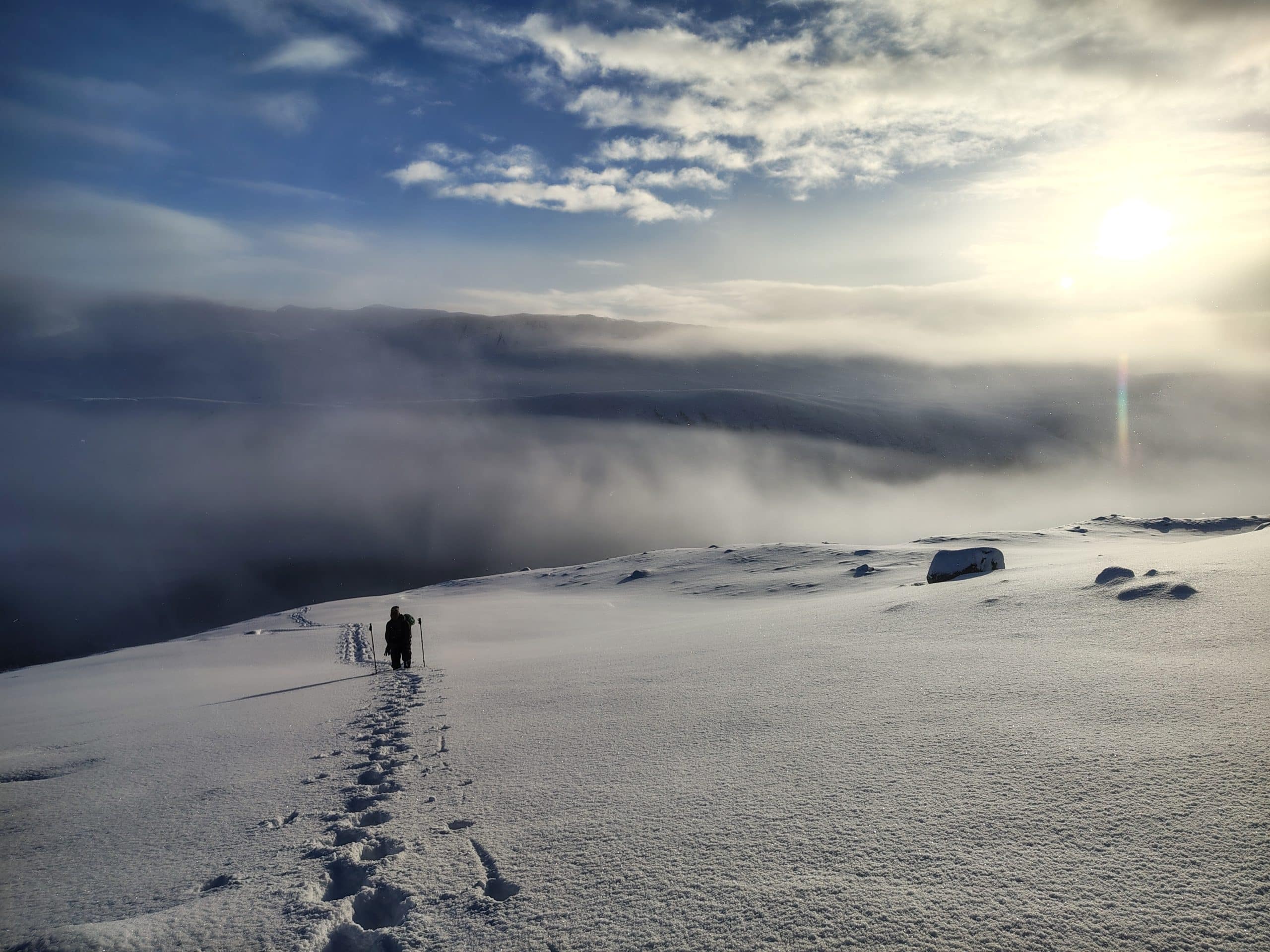 Ascending in deep snow on Fuar Tholl